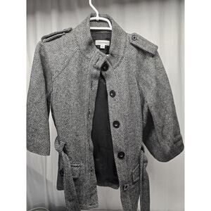 Calvin Klein Belted Blazer Jacket Wool Blend, Chevron Herringbone Size 6